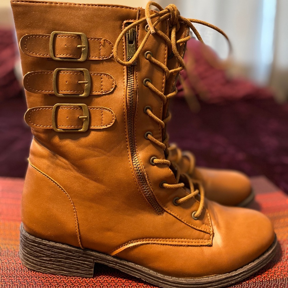 Brown combat boots